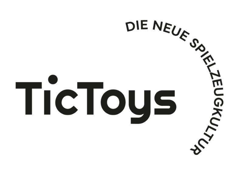 Logo von Tictoys, die neue Spielzeugkultur, in schwarz-weiß