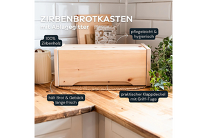 ZirbenBrotkasten | 2-teilig (Brotkasten + Ablagegitter) | Maße: 450x250x180mm