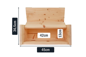 ZirbenBrotkasten | 2-teilig (Brotkasten + Ablagegitter) | Maße: 450x250x180mm