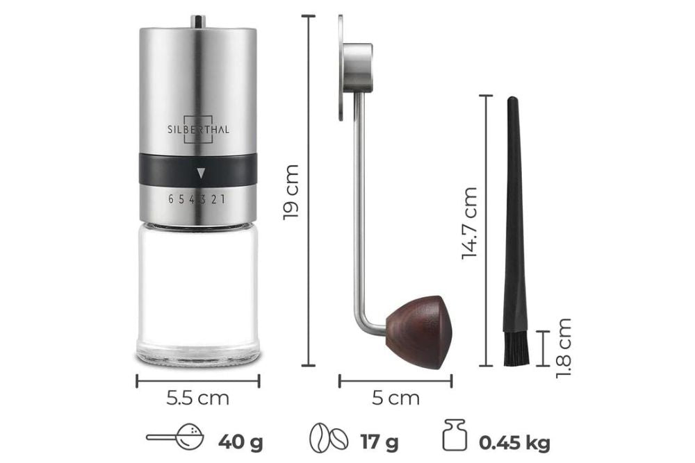 Silberthal Manuelle Kaffeemühle aus Edelstahl und Glas mit hochwertigem Kegelmahlwerk