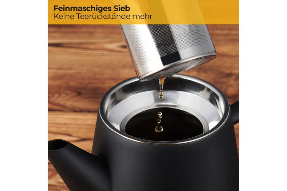 Silberthal Teekanne mit Sieb - Schwarz Matt - Doppelwandiger Edelstahl - 1 Liter